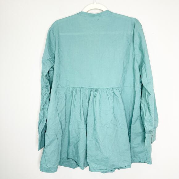 Grundun Sjoden Womens Blouse Tunic Flower Embroidered Button-Up V-Neck Green L - Picture 2 of 8